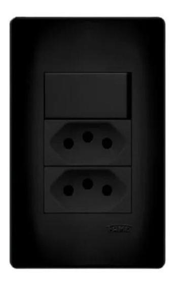 Imagem de 1 Interruptor Simples e 2 Tomadas Pretas 20A/250V - Fame