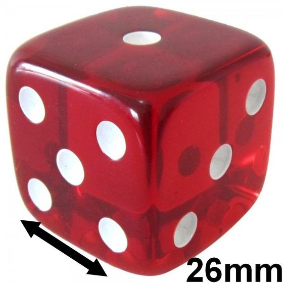 Imagem de 1 Jogo De Dado 26mm (2,6cm) Vermelho Translúcido - EJ Games
