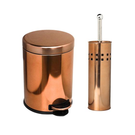 Imagem de 1-Kit Lavabo Inox Red Gold Lixeira 5lt E Escova Sanitária Dualii