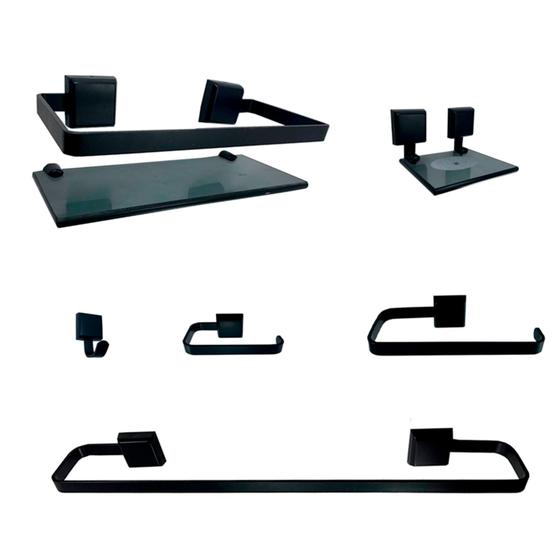1 Kit Para Banheiro Luxo Preto 6 Peças Fumê Menor preço em 1 Kit Para Banheiro Luxo Preto 6 Peças Fumê