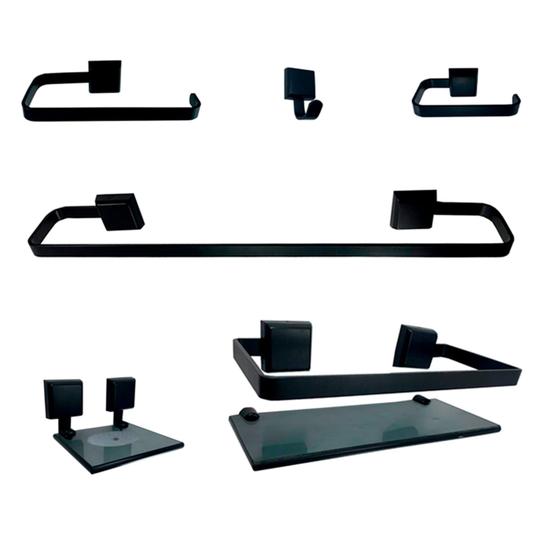 1 Kit Para Banheiro Luxo Preto 6 peças Menor preço em 1 Kit Para Banheiro Luxo Preto 6 peças