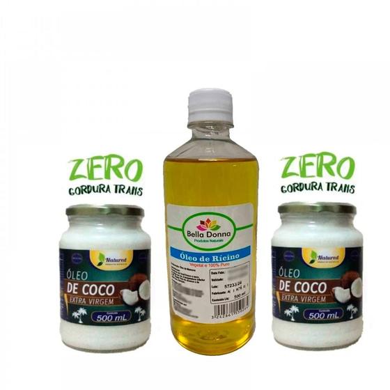 Imagem de 1 Óleo Rícino Puro 500ml + 2 Óleo De Coco 500ml Extra Virgem