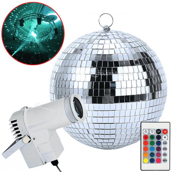 Imagem de 1 Refletor E 1 Globo Bola Espelhado 30cm Luz Rgb Festa KIT001 194882BR REFG30