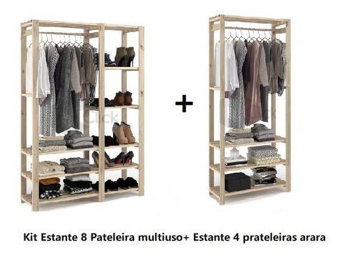Imagem de 1 suporte p/ roupa com prateleiras + 1 arara com nichos.
