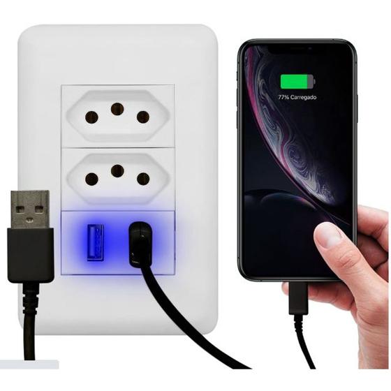 Imagem de 1 Tomada de Parede Dupla Com Entrada Usb DUO 5V Bivolt  - 4 em 1