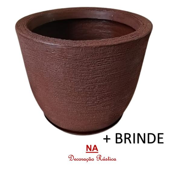 Imagem de 1 vaso de polietileno redondo escovado flor planta marromdecoração jardim 36,5 x 31 cm