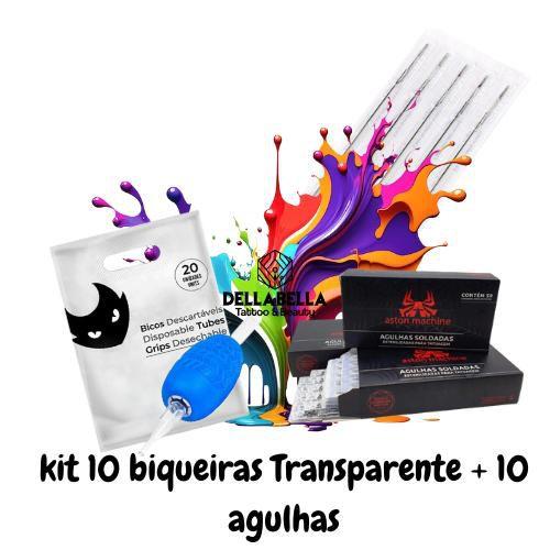 Imagem de 10 Agulhas Aston 10 Biqueiras Transparente Kit Eletric Ink