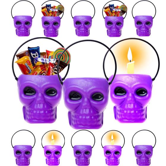 Imagem de 10 Baldes Mini Caveira Roxo Doces Vela Decoração Halloween