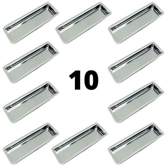 Imagem de 10 Bandejas Inox Odonto Médica Dentista Clinica 22x06x1,3cm