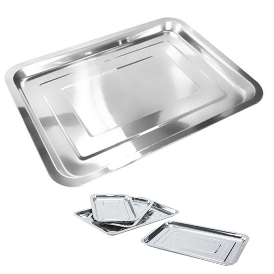 Imagem de 10 Bandejas Inox Rasa Retangular 30 X 40 Servir-Kit 10 Peças