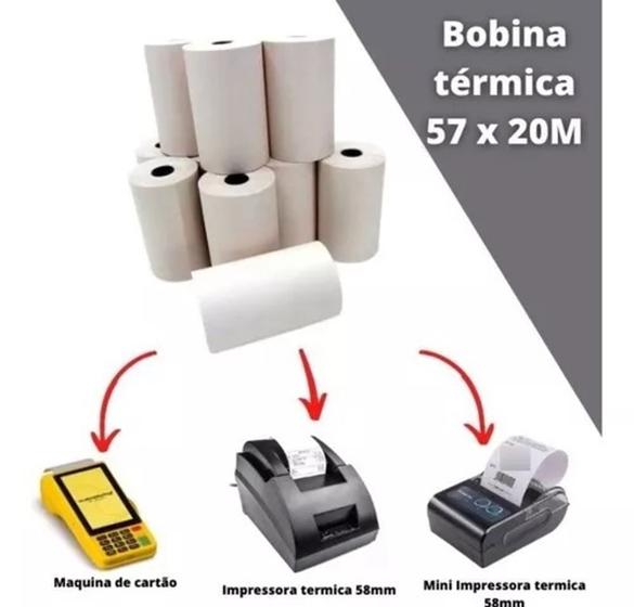 Imagem de 10 Bobinas Térmicas 57-58mm P/ Impressora Térmica