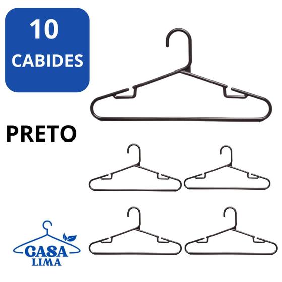 Imagem de 10 Cabides adulto Tintureiro  cavado  Luxo Executivo Reforçado Organizar Roupas Closet -PRETO