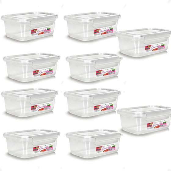 Imagem de 10 Caixa Retangular Gourmet C/ Travas Transparente 750ml
