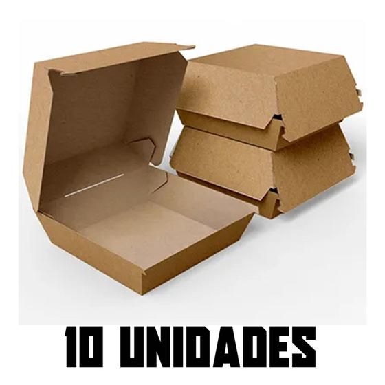 Imagem de 10 Caixas Caixinhas Para Hamburguer Embalagem Kraft Delivery 7cm (A) x 12cm (L) x 11cm (C)