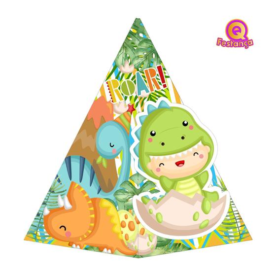 Imagem de 10 Caixas Cone Dino Baby Verde com Aplique 3D