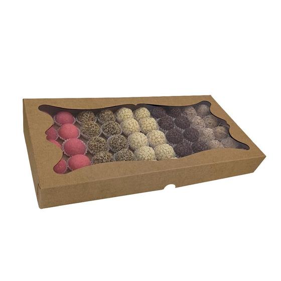 Imagem de 10 Caixas Kraft para 50 doces com Berço Removível com Visor