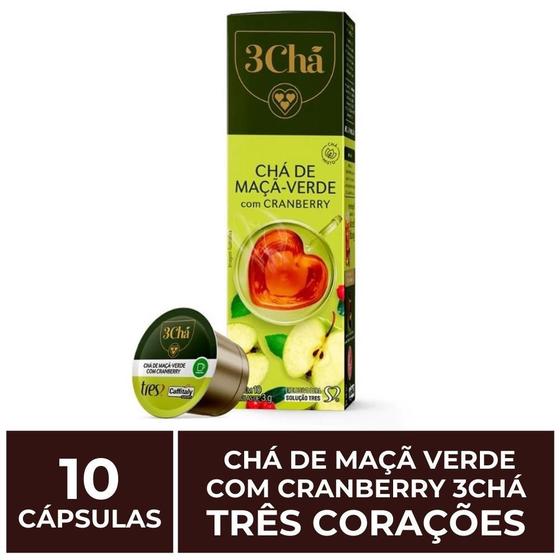 Imagem de 10 Cápsulas 3 Corações, Chá Maçã Verde e Cranberry