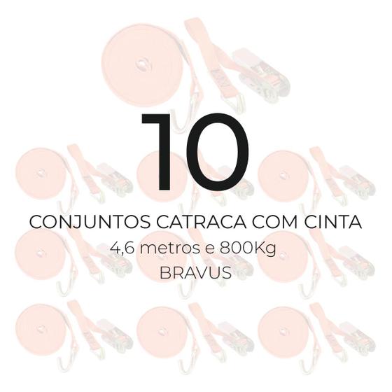 Imagem de 10 Cinta Catraca Amarração Carga 800kg 4,6 Metros Gancho J