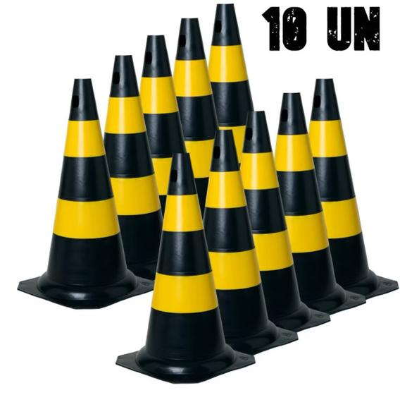Imagem de 10 cones de 50 cm rigido preto e Amarelo envio imediato com NF.