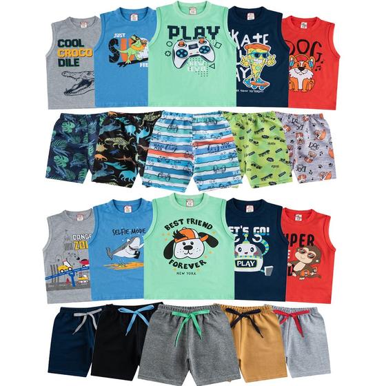 Imagem de 10 Conjuntos de Crianças com Regatas e Shorts Bermudas Infantil de Menino