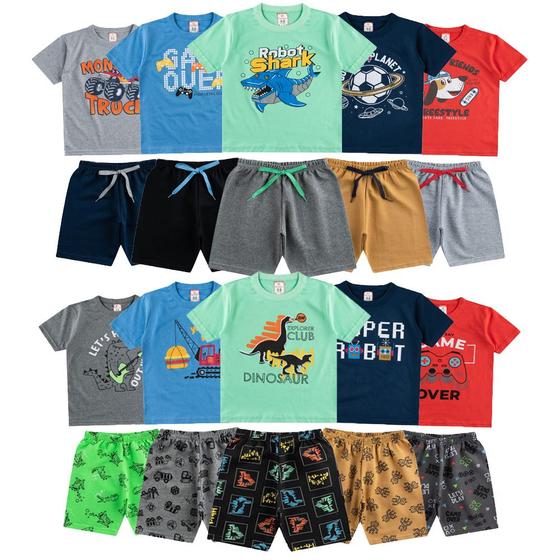 Imagem de 10 Conjuntos de Menino Infantil Shorts e Camisetas de Verão Crianças Ate 8 Anos