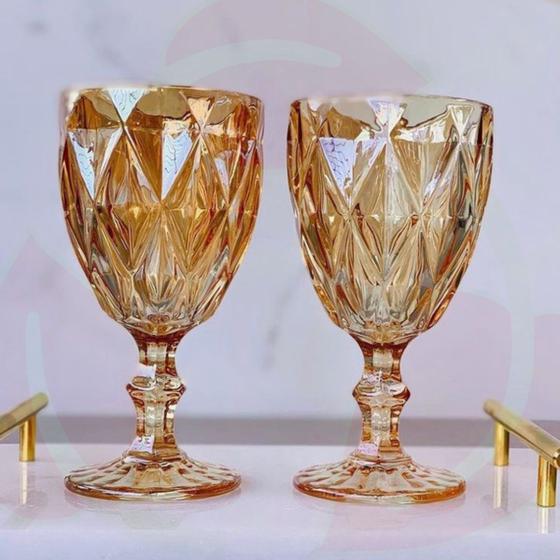 Imagem de 10 Copo Taça Diamond Ambar Metalizada 330ML Vinho Buffet