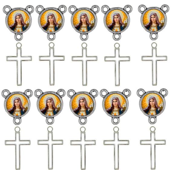 Imagem de 10 Crucifixos + 10 Entremeios Coração Maria Niquel Resinado