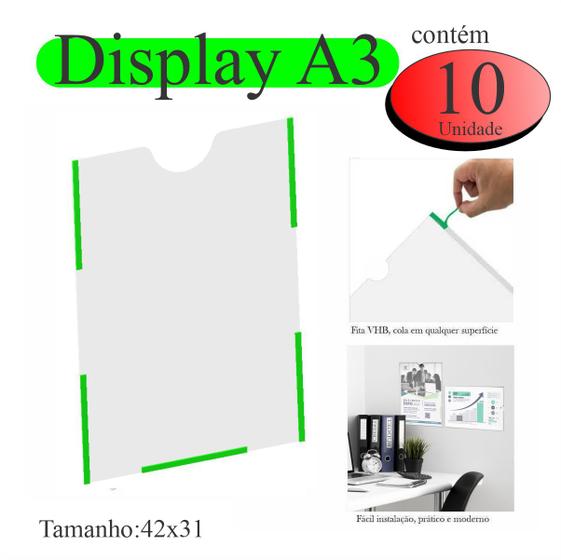 Imagem de 10 Display a3 expositor folhas quadro avisos parede PET VERT