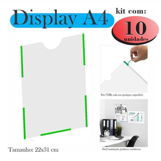 Imagem de 10 Display A4 Expositor Porta Folha Quadro Aviso Parede Petg