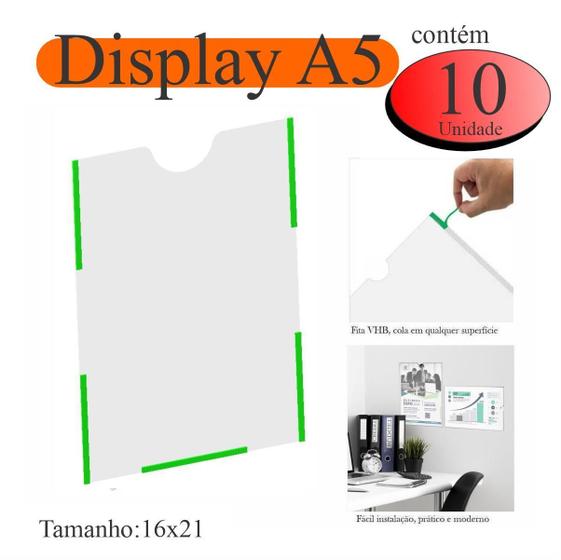 Imagem de 10 Display A5 Expositor Folha Quadro Aviso Parede Pet Verti