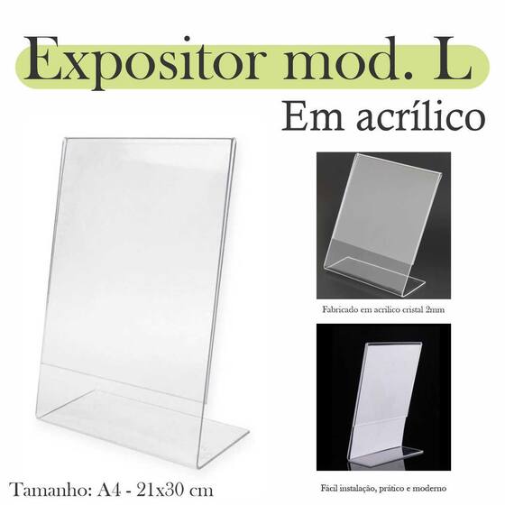 Display Informativo 10 Display L Expositor 21X30 Acrílico Cardápio Pix Qr A4 Ver ...