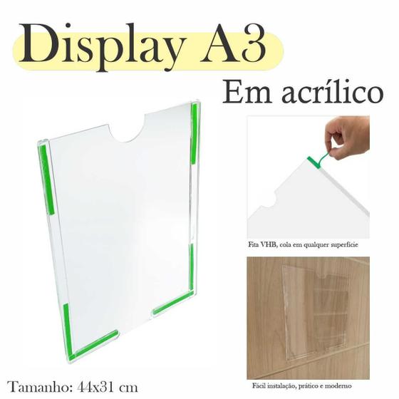 Imagem de 10 Display Parede Quadro Aviso Porta Folhas A3 Acrílico Vert