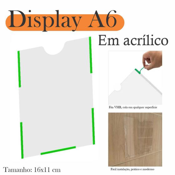 Imagem de 10 Display Parede Quadro Aviso Porta Folhas A6 Acrílico Vert