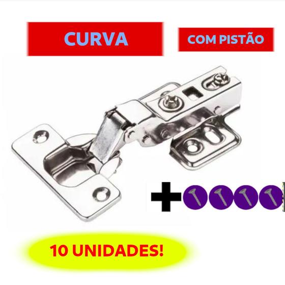 Imagem de 10 Dobradiça Com Amortecedor CURVA  35mm Calço Fixo  armário de cozinha /guarda roupa/ movéis 