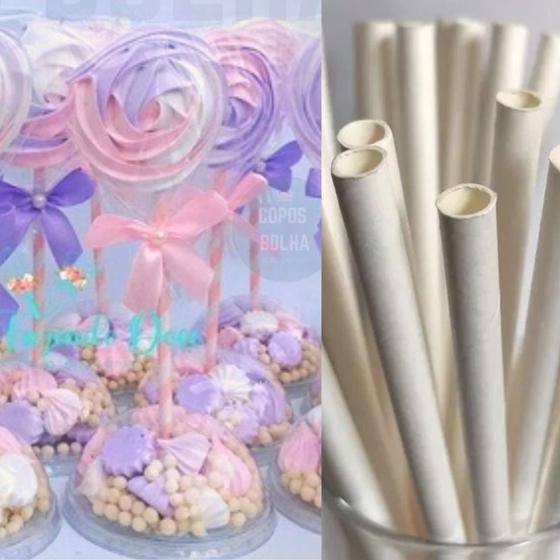 Imagem de 10 Embalagem Cake Box Redonda com 10 Canudos Branco 5 mm ideal para mesa de centro e enfeite de mesa