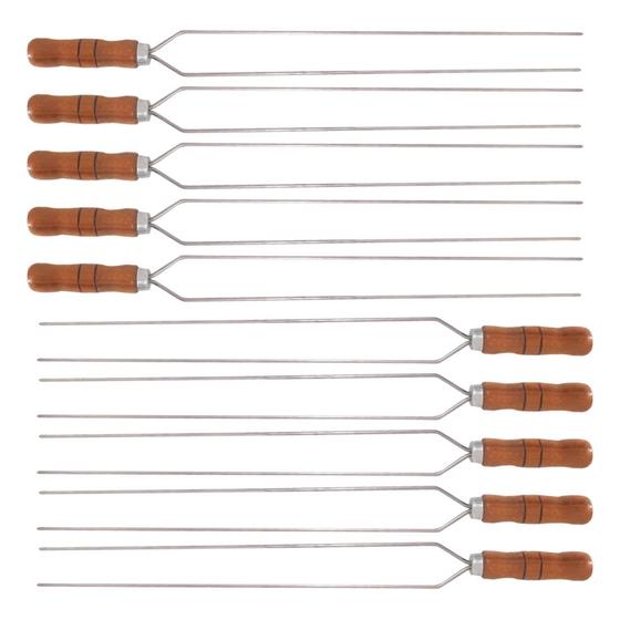 Imagem de 10 Espetos Duplo 70cm De Inox Com Cabo Madeira - Resistente