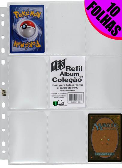 Imagem de 10 Folhas Fichário, álbum e pasta yes 11 furos universal 9 bolsos cards cartas Pokémon magic yugioh