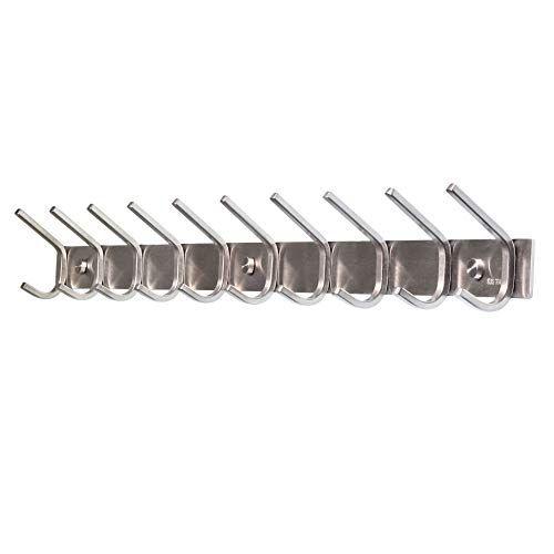 Imagem de 10 Ganchos de Chapéu de Casaco, WEBI Grande Aço Inoxidável Sólido 304 Canecas, Roupas, Robe, Rack de Trilho de Toalha de Banho, Porta-Hanger de Armazenamento de Wall Mount Great Home para quarto, entrada, foyers, corredores, níquel escovado