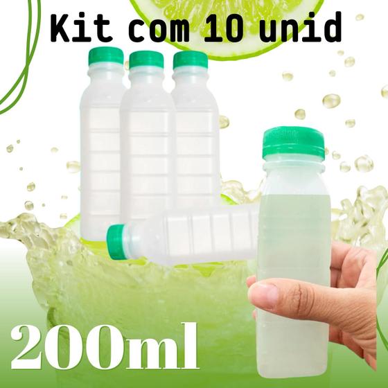 Imagem de  10 garrafas descartáveis 200ml  com lacre, formato quadrado, ideal para delivery, sucos, caldo