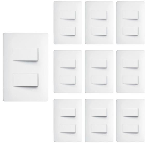 Imagem de 10 Interruptor Simples Duplo Fame Habitat Com Placa 4X2 Branco