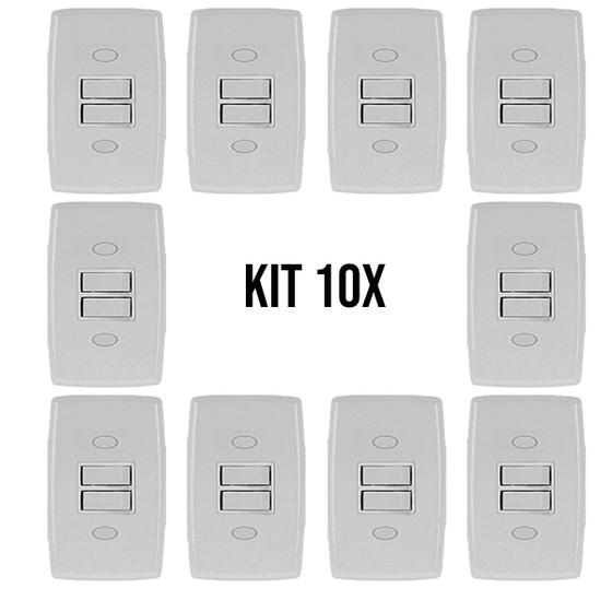 Imagem de 10 interruptores duplo kit com Espelho Branco ilumi
