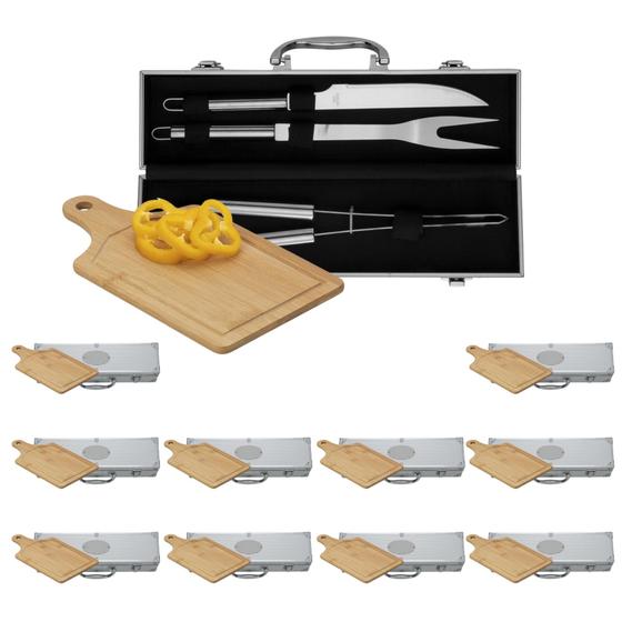 Imagem de 10 Kits Para Churrasco 3 Peças Inox + Tábua de Corte