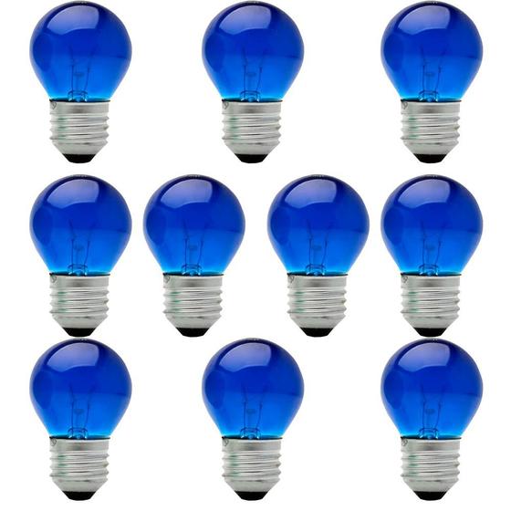 Imagem de 10 Lâmpada Bolinha Azul 15w Incandescente E-27 220v