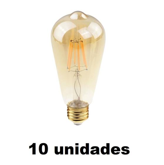 Imagem de 10 Lampada Filamento St64 Led Vidro Ambar 4w Vintage Ali48