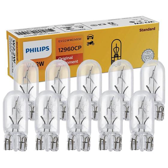 Imagem de 10 Lâmpada Philips Esmagada Base Vidro W2w 12V W2.1x9.5d Sinalização