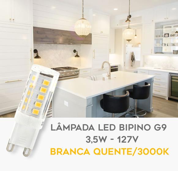 Imagem de 10 Lâmpadas LED Bipino G9 3,5W 127V ou 220V Luz Branca Quente/3000K Lustres Luminárias e Arandelas
