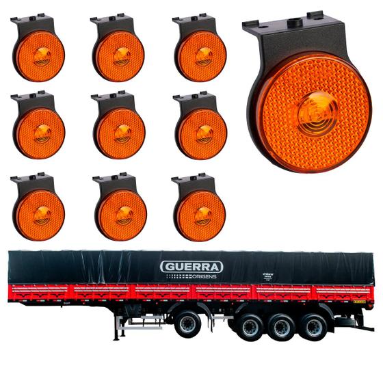 Imagem de 10 Lanterna Lateral Guerra LED Âmbar 65mm c/ Suporte - Fio