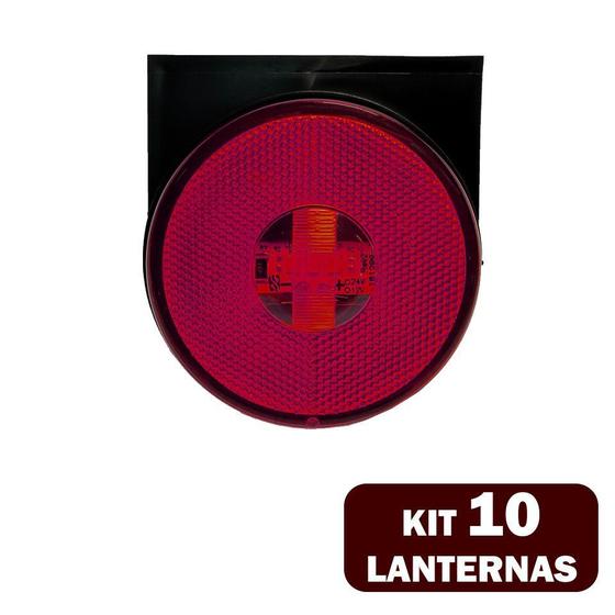 Imagem de 10 Lanternas Lateral LED Caminhão Carreta C/Suporte Vermelha