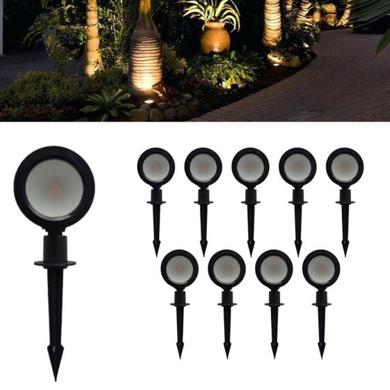 10 Luminárias Espeto Estaca LED SMD Base Ajustável 3W Luz (Branco Quente) IP65 À Prova D'água