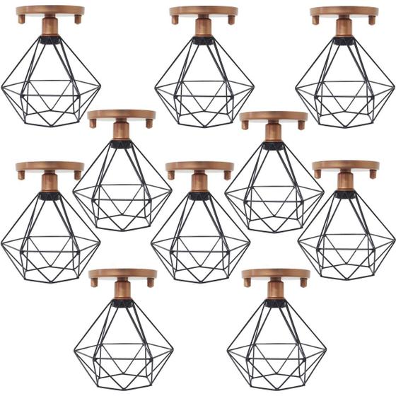 Imagem de 10 Lustres Teto Plafon Industrial Aramado Diamante Preto Retrô Luminária Vintage Cobre Rose AgpIlumi